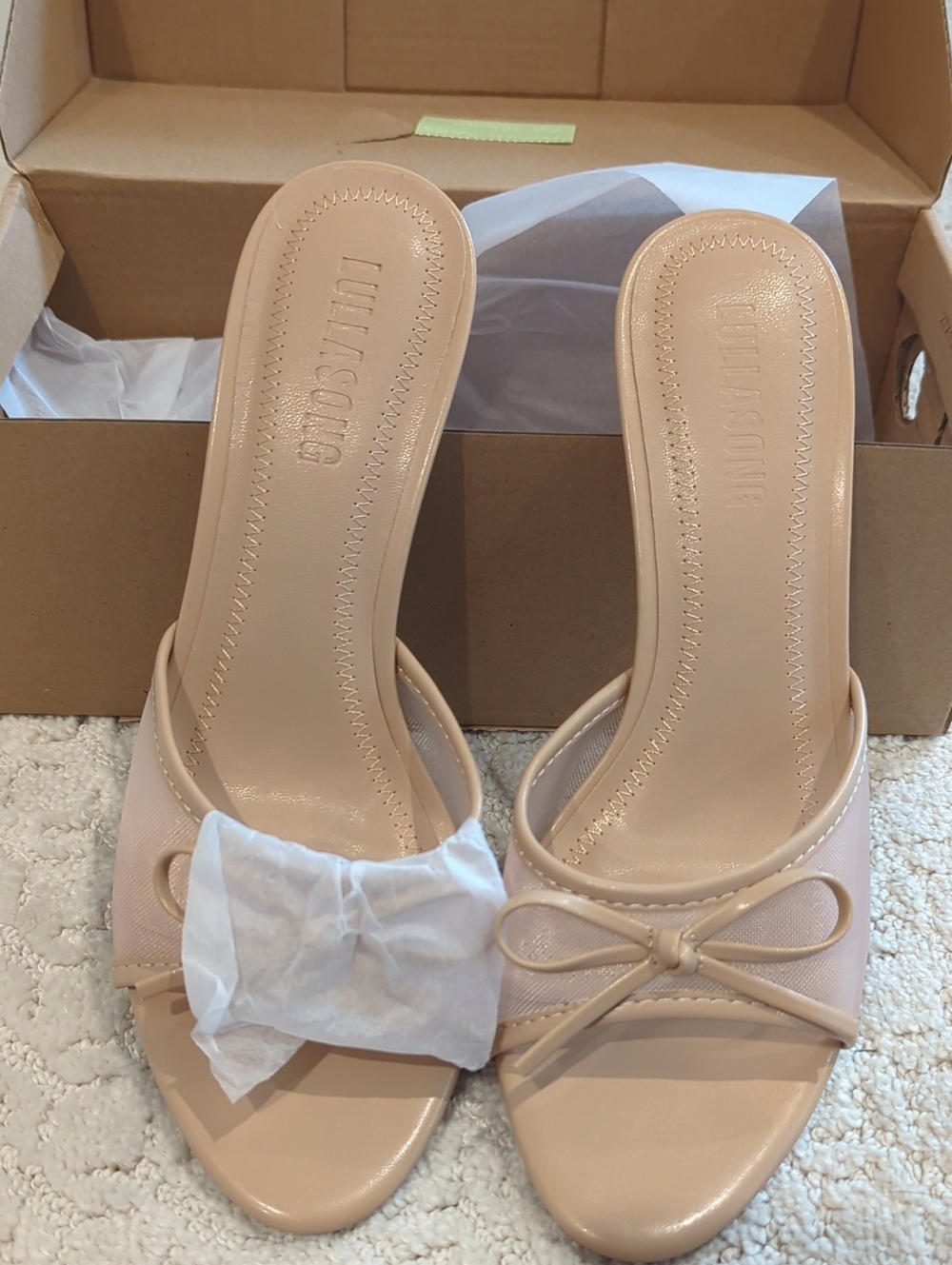 Blush Nude Bow Slip-On Heeled Mules Size 6.5 NEW
